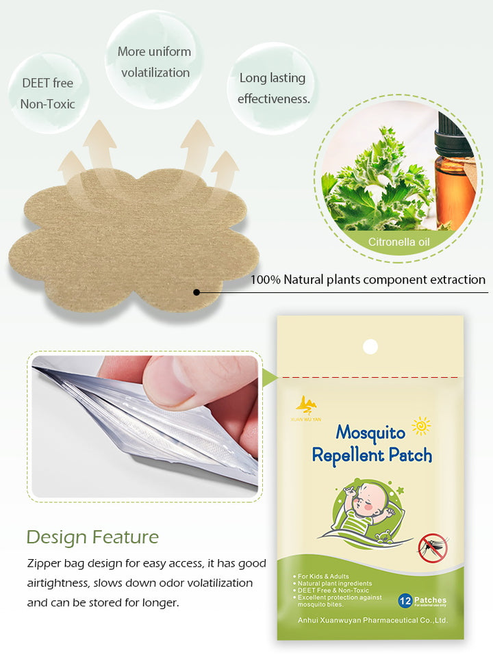 Natural Herbal Citronella Anti-Dengue Anti-Mosquito Repellent Patch (12 patches per sachet) + FREE SHIPPING!